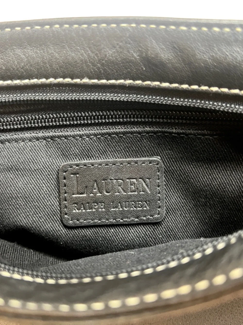 Ralph Lauren Black Leather Shoulder Bag with Contrast Stitching